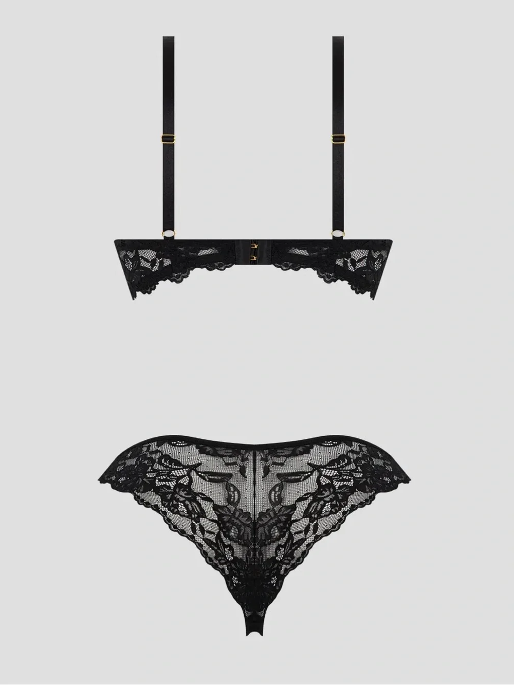 NWT Lace Push-Up Bra and Lace-Up Panty Set | Black/Soft Pink | 36B-C/M-L